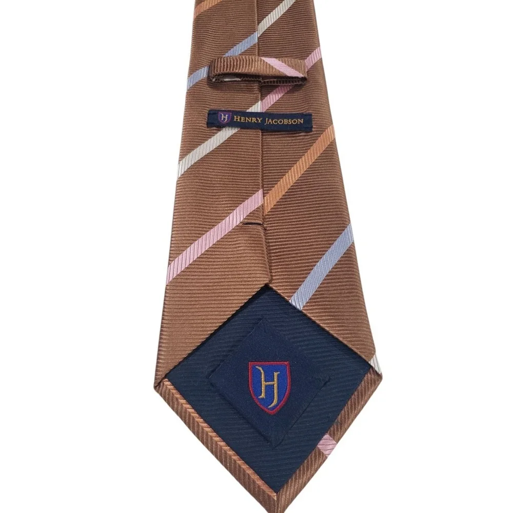 Henry Jacobson REPP Mens Tie Necktie‎ Designer Luxury Handmade Brown Stripes